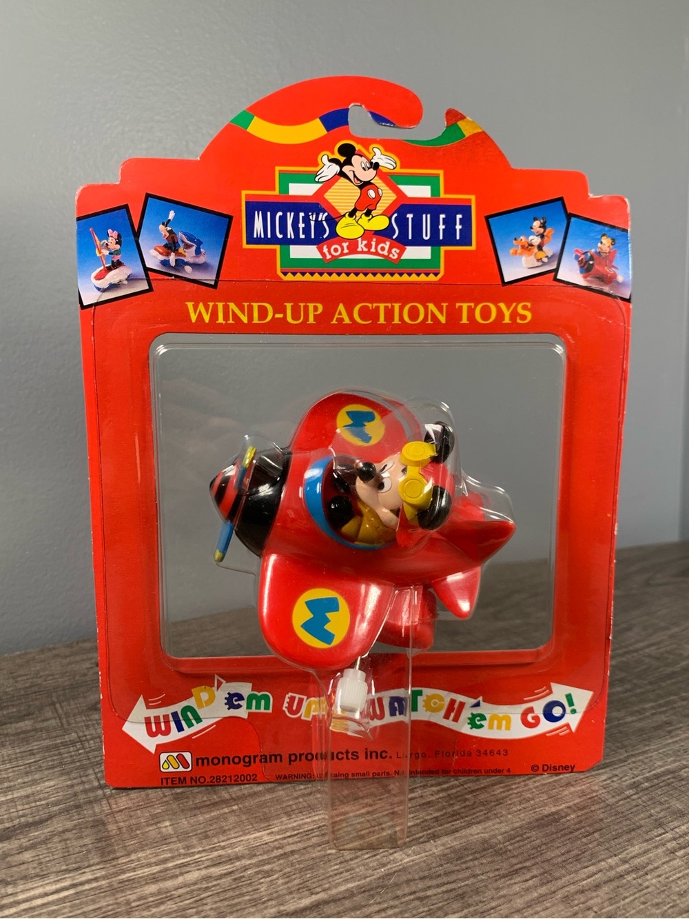 Vintage Disney Mickey Mouse Wind Up Action Toy Airplane NOS